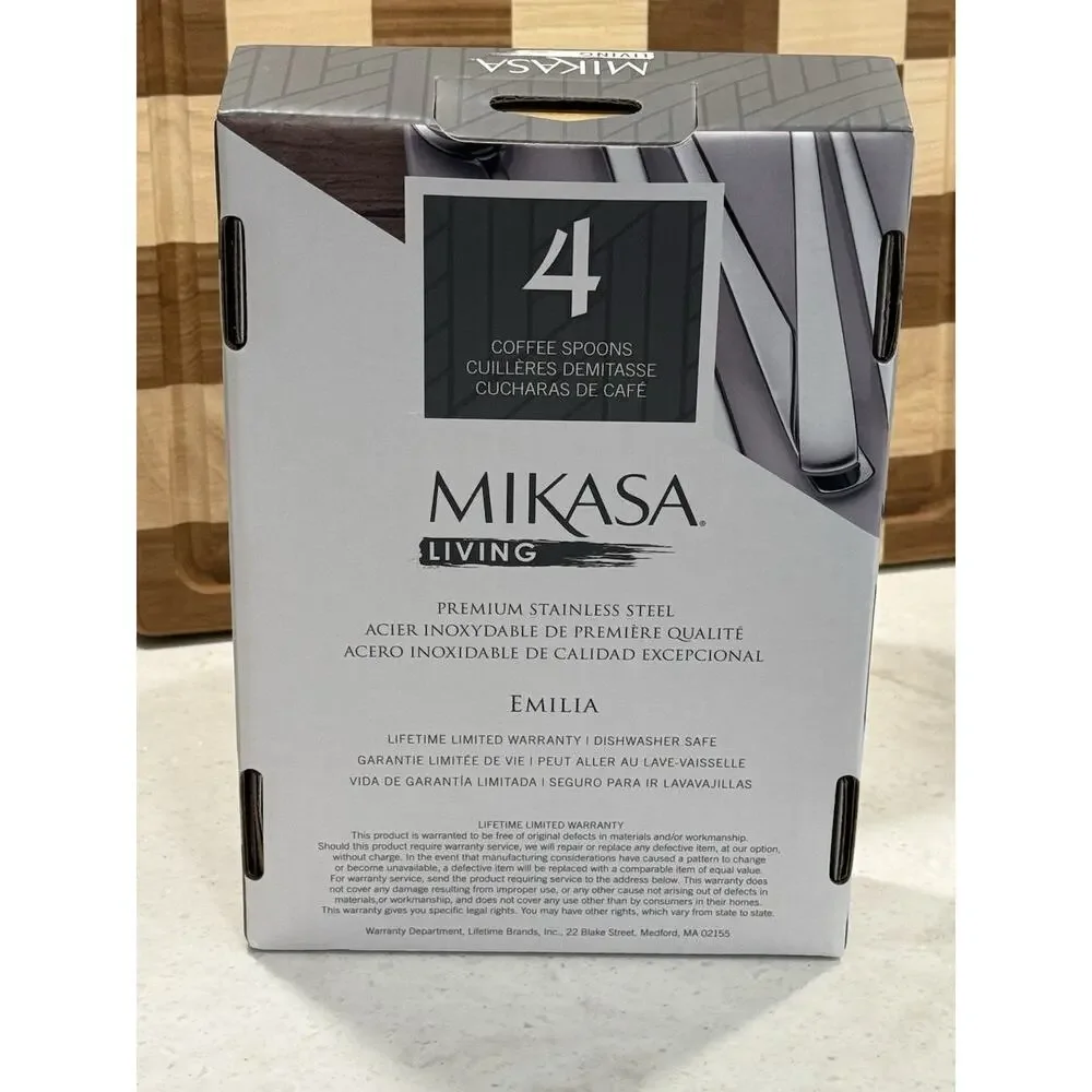 Mikasa EMILIA Hammered Stainless Steel Coffee Spoons Set of 4 NEW
